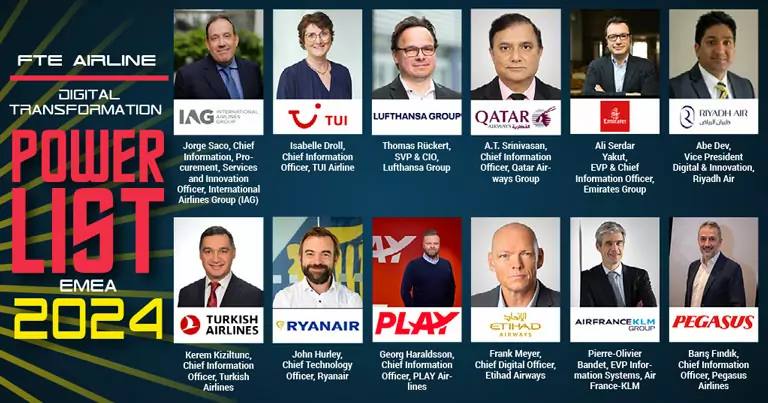 IAG, Lufthansa, Qatar Airways, in FTE Airline Digital Transformation Power List 2024