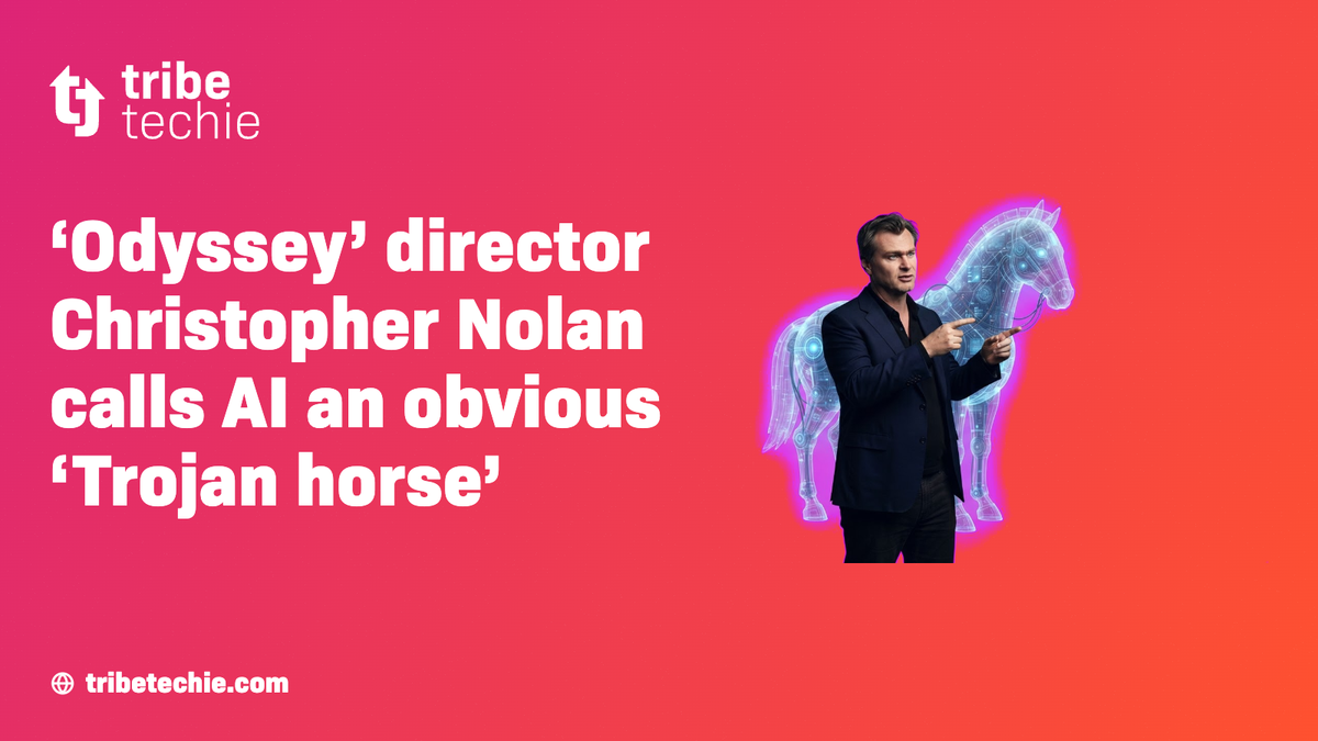 Director Christopher Nolan speaking during a press event for his latest film.